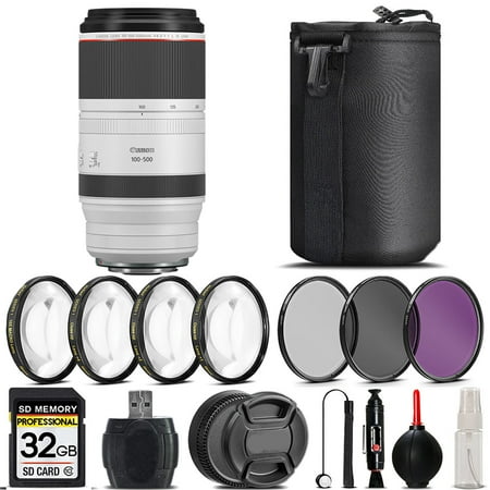 Canon RF 100-500mm f/4.5-7.1 L IS USM Lens + 4PC Macro Kit + UV  CPL  FLD Filter - 32GB Kit