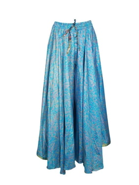 Mogul Women Vintage Wide Leg Full Flare Printed Sari Divided Maxi Long Skirts SM