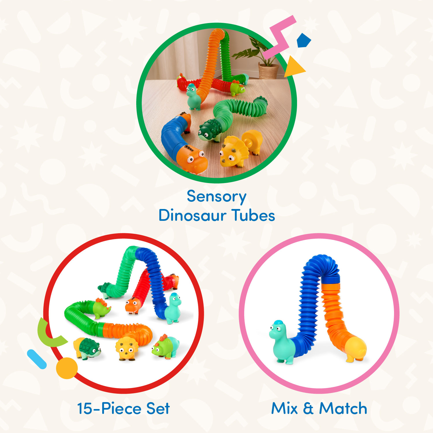 Battat Li'l Dino Buddies Tubos Sensoriales de Dinosaurios 15 Piezas, Juguetes para Niños Pequeños y Preescolares de 2 Años o Más 2