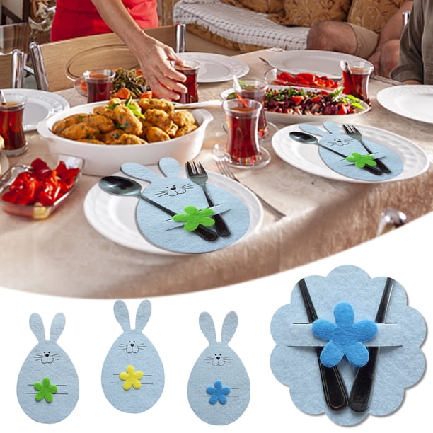 Xihbxyly Bolsas para Cubiertos de Pascua, Juego de 4 Piezas, Decoración Festiva para Vajilla, Decoración para Fiestas, Mesa Versátil, Celebración de Primavera, Tamaño 18 X 9,8 Cm