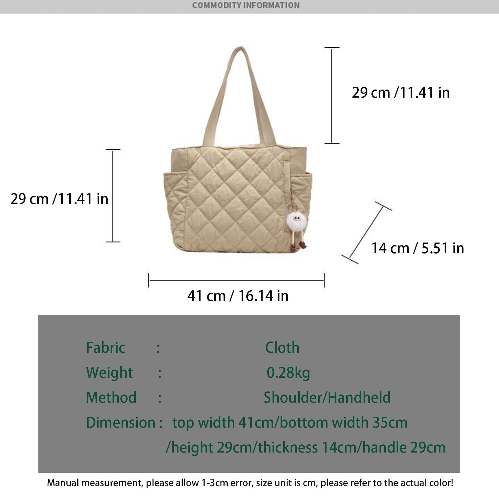 Travel Totes，Puffer Work Tote Bag for Women, Quilted Puffy Bag with compartments (Beige)