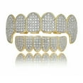 thumbnail image 2 of QQTDFG 14K Gold Plated CZ Teeth Grillz Hip Hop Top Bottom Mouth Silver Grill Set Custom-Style D-Gold-Top, 2 of 9