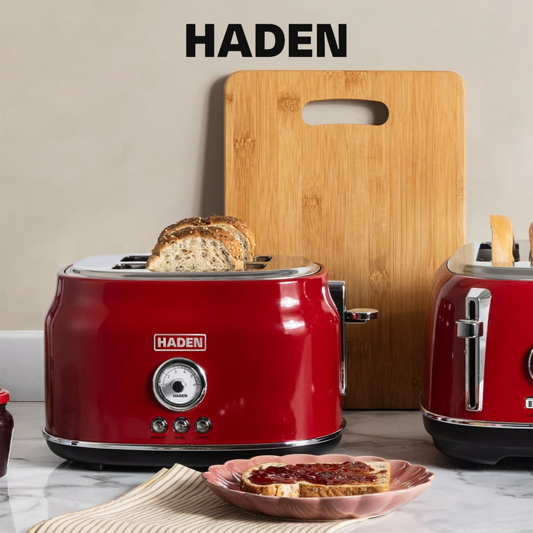 HADEN Dorset Retro 2-Slice Wide Slot Stainless Steel Toaster, Red