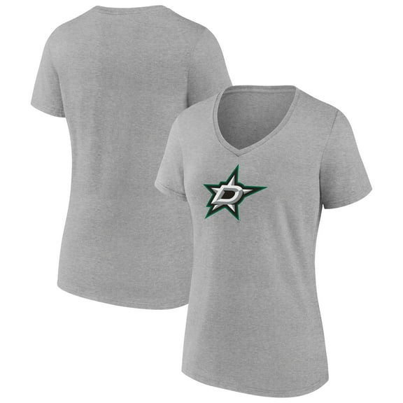 Women's Heather Gray Dallas Stars Primary Logo Team V-Neck T-Shirt