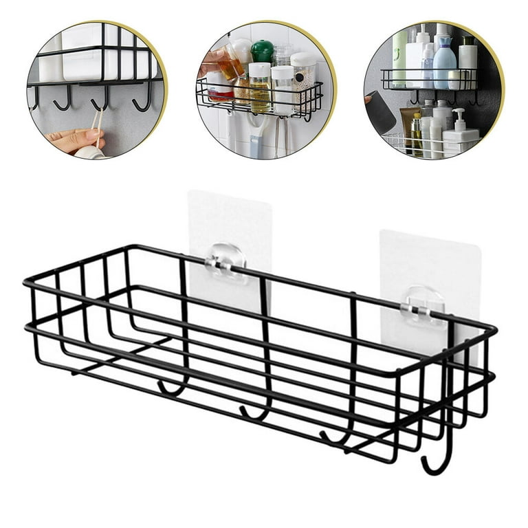 Punch-free Stainless steel Chrome Bathroom Shelves Kitchen Wall Shelf Shower  Storage Rack Black Bathroom Accessories