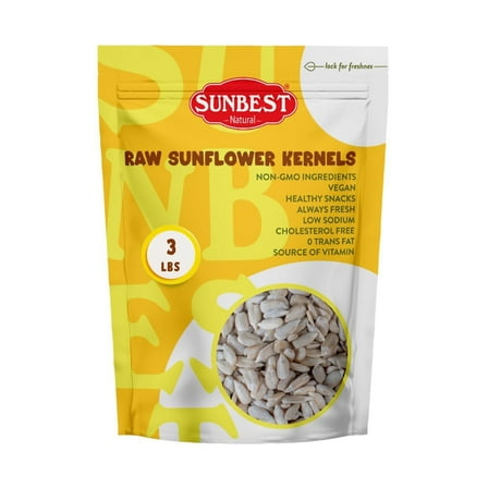 Raw Sunflower Seed Kernels – 3 lb Bulk Bag by Sunbest Natural – Unsalted, Non-GMO, Vegan – Healthy Snack & Cooking Ingredient