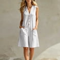 thumbnail image 4 of Ksrymi Overalls for Women Striped Sleeveless Romper Shorts – Loose V-Neck Button Down Wide Leg Playsuit with Pockets, Relaxed Set Women's Clothing, 4 of 7