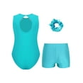 thumbnail image 2 of iiniim Kids Girls Dance Leotard Ballet Gymnastics Jumpsuit with Shorts and Hair Tie Dancewear Blue Green 6, 2 of 6
