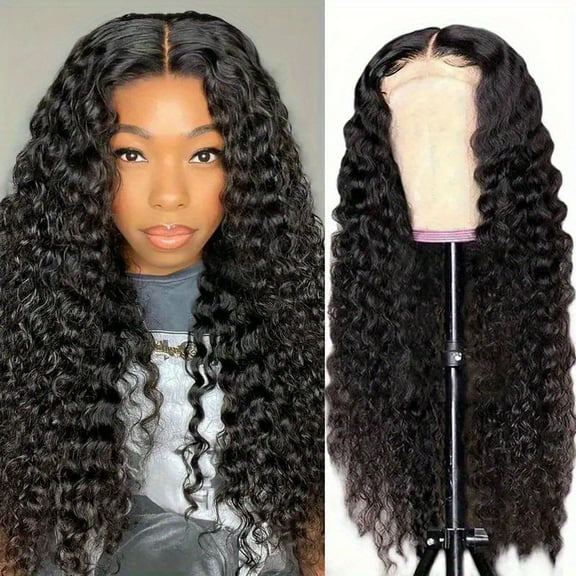 Easter gifts Mother's Day gifts Deep Wave Lace Front wig 4x4 HD Lace Close wig for Black women with a hair density of 150%, loose fluffy 24in glue-free deep roll wet and wavy wig pre-drawn bleached