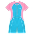 thumbnail image 3 of TiaoBug Kids UPF 50+ Rash Guard Swimsuit Girls Boys Short Sleeve Boyleg Sport Surfing Bathing Suit Pink Blue 5-6, 3 of 7