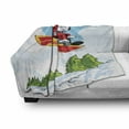 thumbnail image 3 of Santa Soft Flannel Fleece Blanket, Cartoon Style Santa Doing a Jump on Snowboard Snow Covered Mountains and Pine Trees, Cozy Plush for Indoor and Outdoor Use, 60" x 80", Multicolor, by Ambesonne, 3 of 6