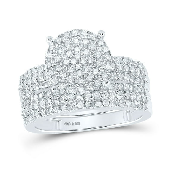 Sterling Silver His Hers Round Diamond Cluster Matching Wedding Set 1-3/8 Cttw, Womens Size: 5-10, Mens Size: 7-13