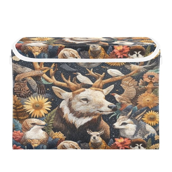 Storage Box With Lid 16.5x12.6x11.8In Foldable Stacked Household Storage Box Brown Bird Flock