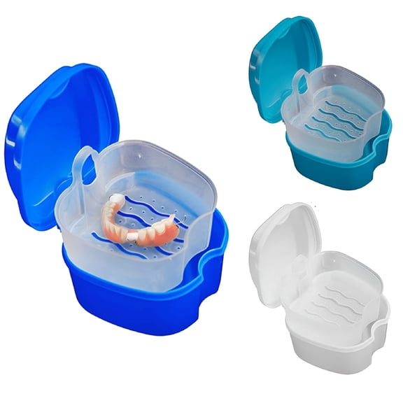 ACDANC Denture Case,Denture Cup with Strainer,Denture Bath Box False Teeth Storage Box with Basket Net Container Holder for Travel,Retainer Cleaning