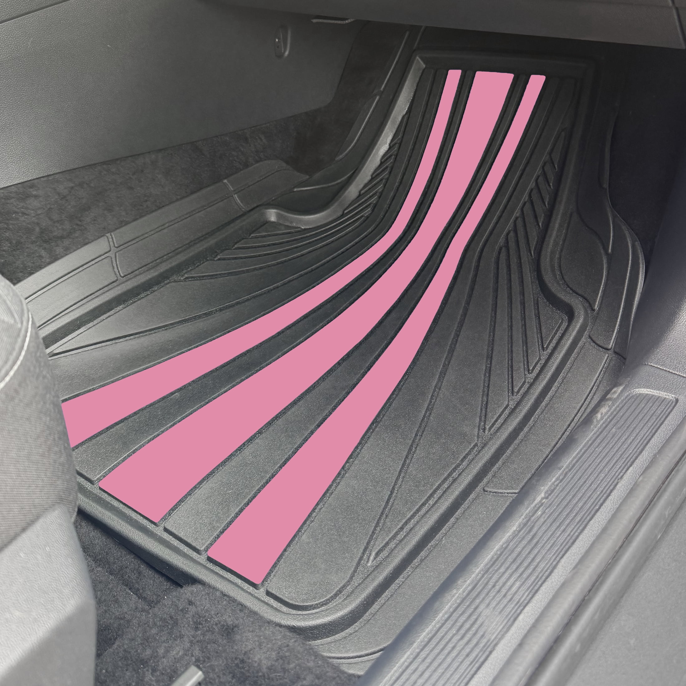 Rally 4-Piece Black & Pink All-Weather Rubber Floor Mat Set – Heavy Duty Universal Trim-to-Fit Car, SUV & Truck Mats