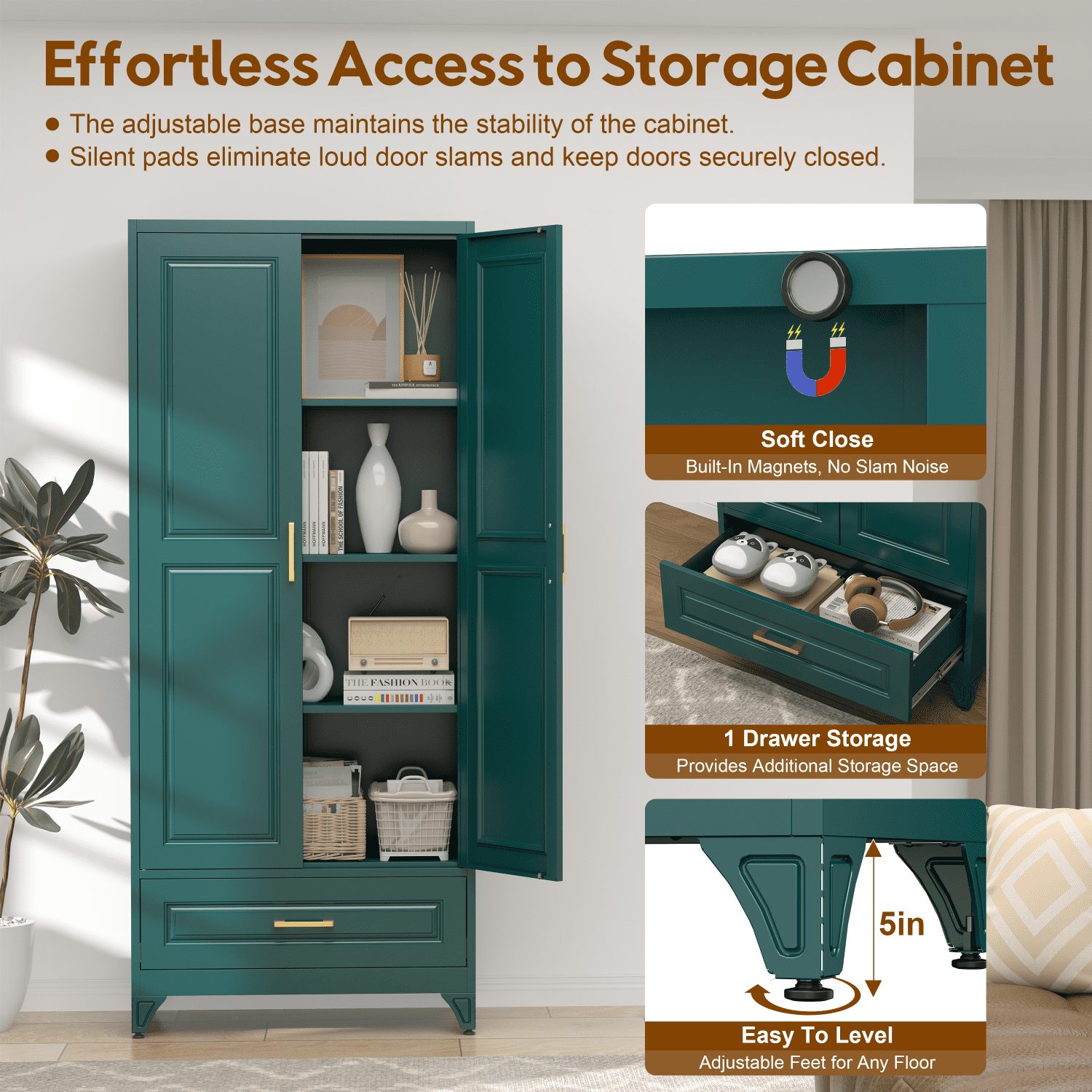 Polup 75" H Green Kitchen Pantry Storage Cabinets with Drawers, Doors and Adjustable Shelves, Steel Large Cupboard