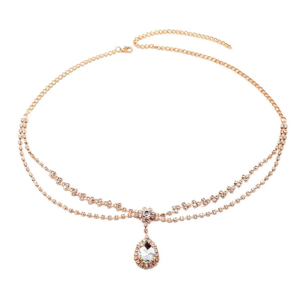 Qarigey Colgante de cristal, cadena para la frente, gota de agua, diamantes de imitación, colgante para el pelo, diadema, tocado, decoración de boda, Accesorio para el cabello Dorado Qarigey AP017758-01