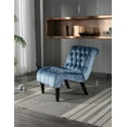 thumbnail image 2 of Tufted Accent Chair, Velvet Single Sofa Chair with Wave Seat Cushion, Comfy Upholstered Living Room Chairs with Rubber Wood Legs for Reading Room, Bedroom, Club, Light Blue, 2 of 7