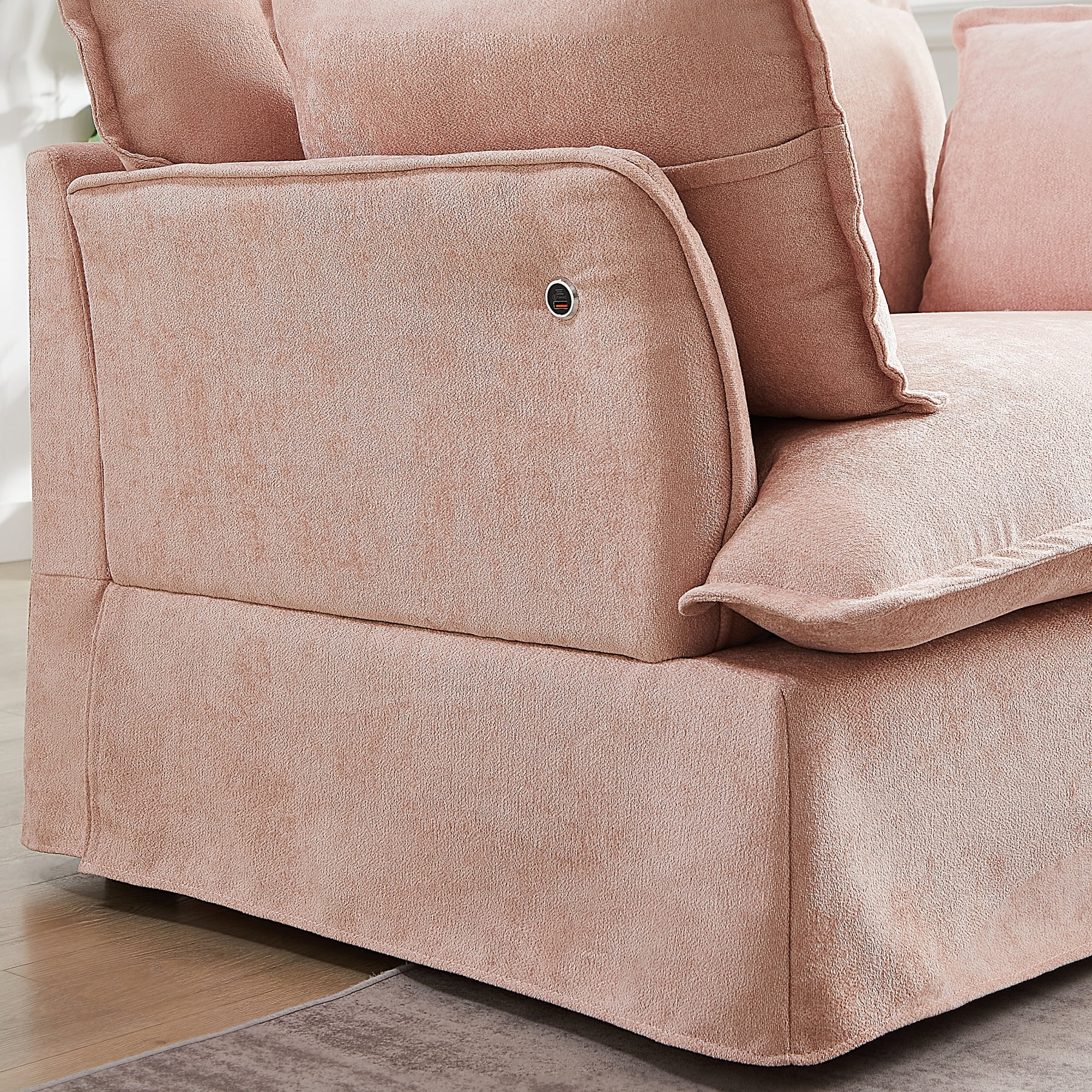 Leumius 47.2" Oversized Accent Chair with Dual-Port Charging,Modern Chenille Single Sofa with Throw Pillowsand Deep Wide Seat,Upholstered Armchair for Living Room&Apartment,Pink