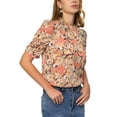 thumbnail image 4 of INSPIRE CHIC Women's Floral Ruffle Mock Neck Puff Half Sleeves Chiffon Top Pink XS, 4 of 6