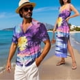 thumbnail image 2 of Jeiento Matching Hawaiian Outfits for Couples Mens Summer Shirts Maxi Sundresses Coconut Tree Soft Stylish Maxi Dress with Pockets Purple Hawaii Shirts, 2 of 7