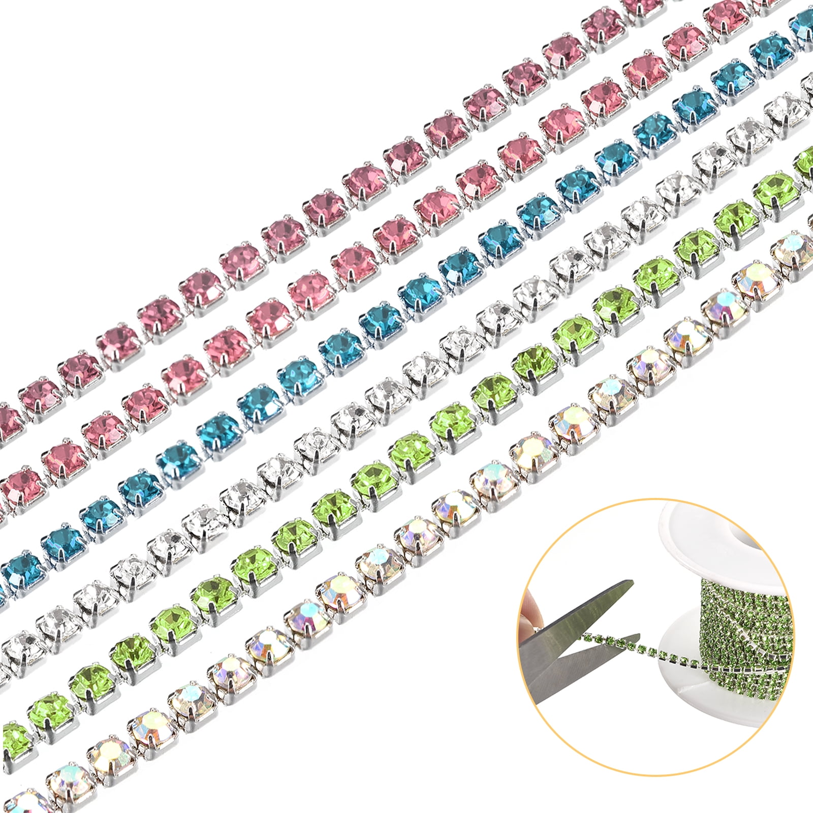 Dowarm 10 Yards Rhinestone Chain Roll - Gold AB SS6 2MM Crystal Claw Cup Chain Trim | Sew On Crystal Rhinestone Chain For DIY Projects