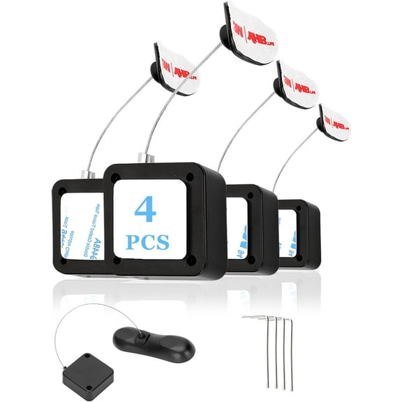4Pack Remote Control Tether, 6.5 Ft Remote Control Leash, Retractable Safety Lock with Adjustable Lock Strap for TV Remotes, Game Controllers, and Tablets - Perfect for Showrooms