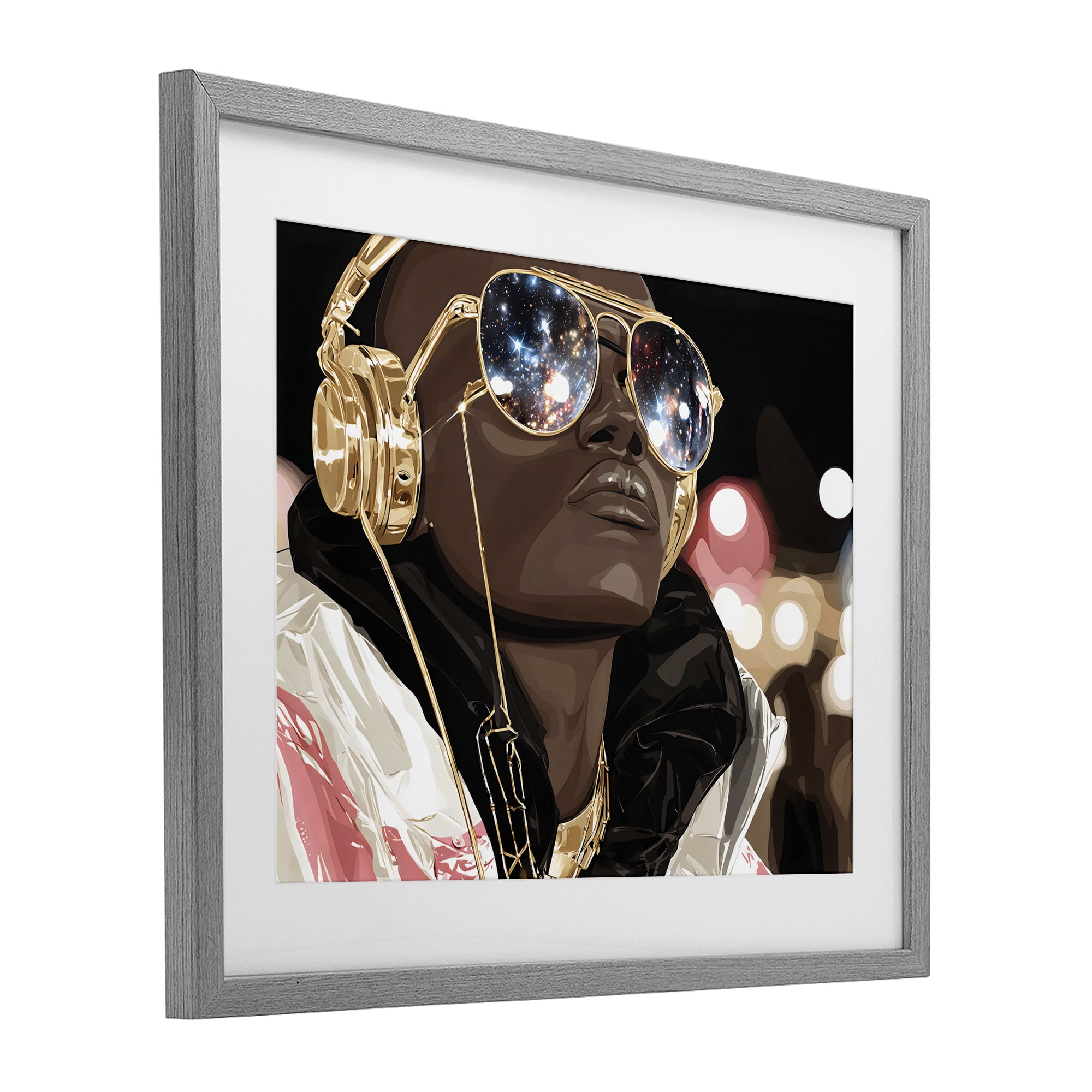 Stupell Industries Starry Eyed Shades with Headphones Gray Framed Print Under Glass, design by Franklyn Gregory