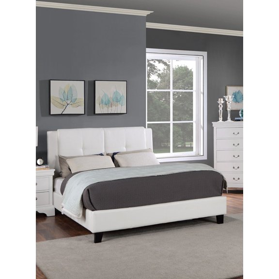 1pc Queen Size Bed Bedroom Furniture White Faux Leather Upholstered Headboard 2-Panel Design Bedframe