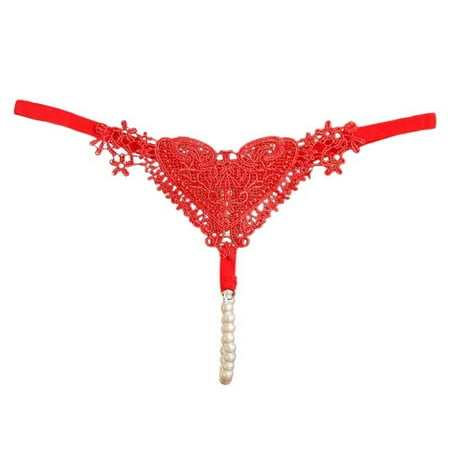 MQLKF Womens Lace Mesh Embroidery Hollow Thin Belt High Elastic Pearl Sexy Seamless Thong Underwear Stylish Flexible Cozy Women Underwear