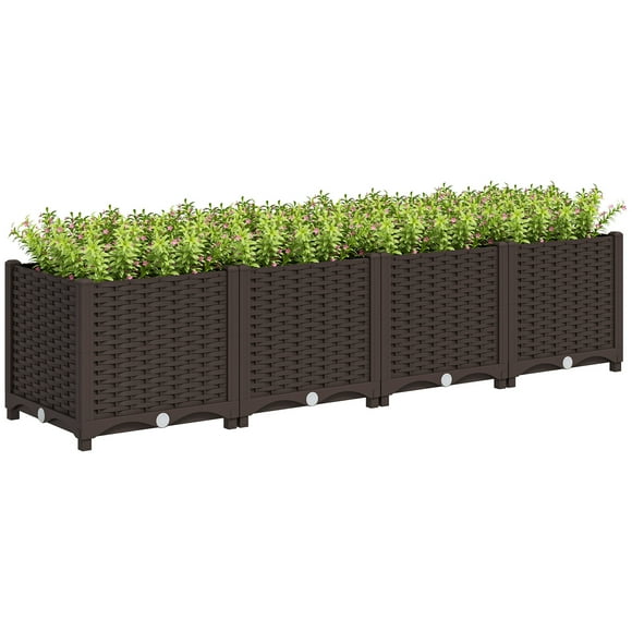 Outsunny Plastic Garden Bed w/Drainage Holes, 63" x 15.7" x 14.6", Brown