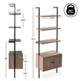 thumbnail image 4 of happimess MSH1002C Tulare 72.05" MidCentury Industrial 4-Shelf Wood Wall-Mounted Open Ladder Bookcase with Cabinet and Metal Frame, Brown/Black, 4 of 9