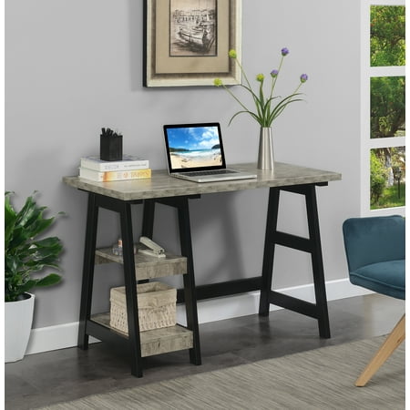Convenience Concepts Designs2Go 29.25 Tall Trestle Desk with Shelves Faux Birch/Black Adult