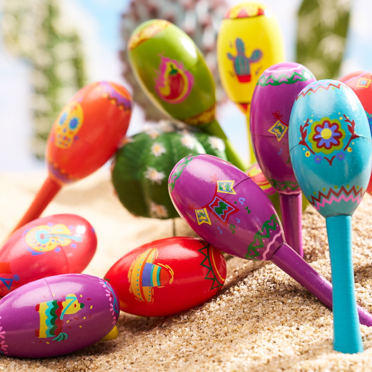 Joyfy 24 Pcs Cinco De Mayo Mini Wooden Maracas Musical Party Favors for Birthday Party Favors, Mexican Fiesta Decorations, Luau Photo Props, Carnivals Event, Taco Tuesday
