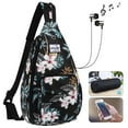 thumbnail image 2 of HAWEE Rope Sling Bag for Women and Men Casual Cross Body Backpack Adjustable Anti-slip Strap/ Bottle Pocket/ Earphone Hole for Travel Hiking Sports, Coconut Palm, 2 of 7
