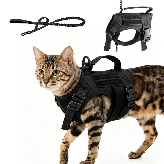 QLFYUU Cat Harness and Leash Set for Walking Escape Proof Adjustable Harness Black Color