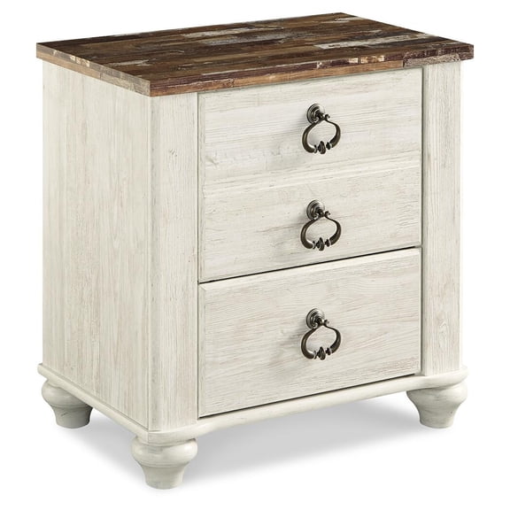 Signature Design by Ashley Willowton Farmhouse 2 Drawer Nightstand with USB Charging Ports, Whitewash