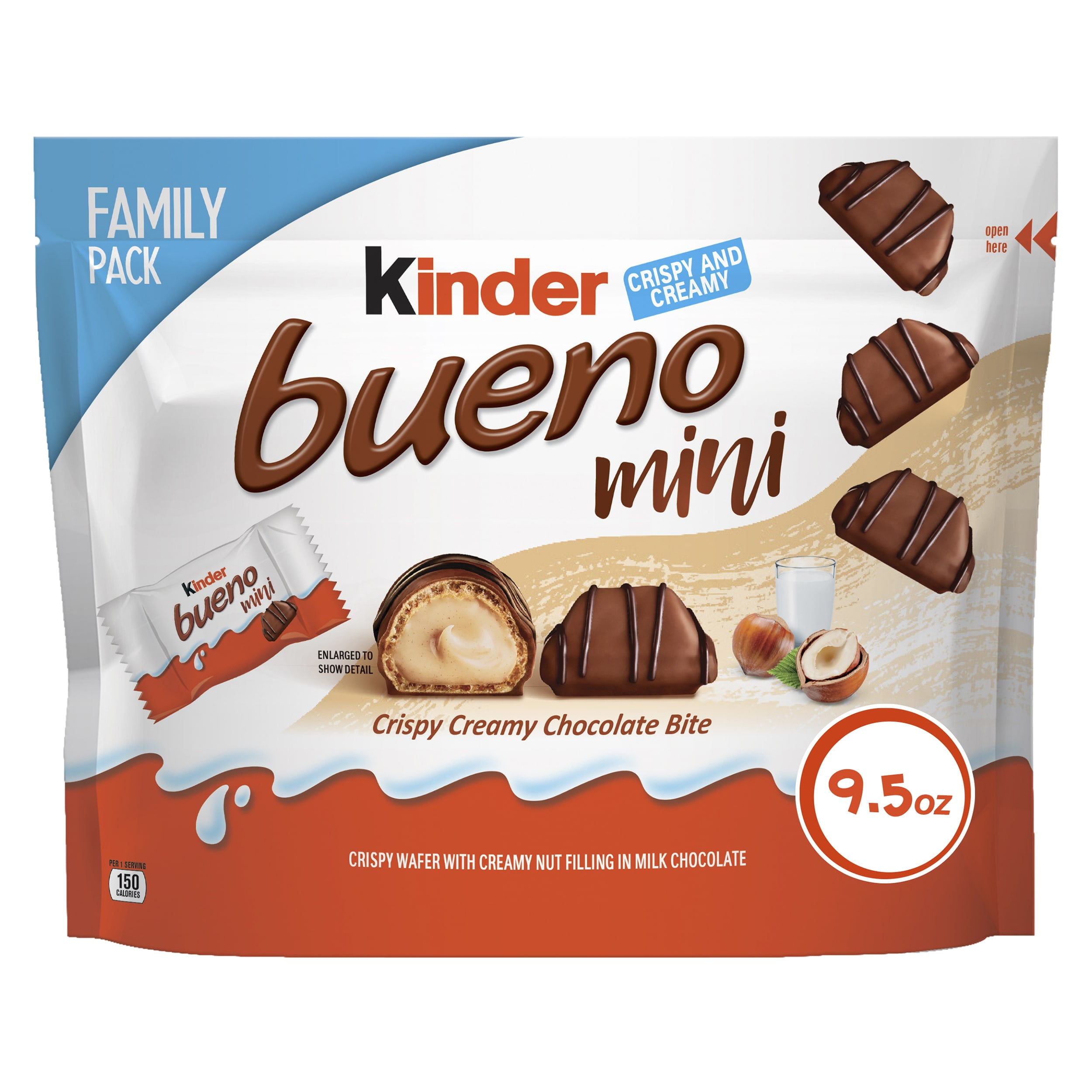 Kinder Bueno Milk Chocolate and Hazelnut Cream, Individually Wrapped Mini Chocolate Bars 9.5 oz, Family Pack