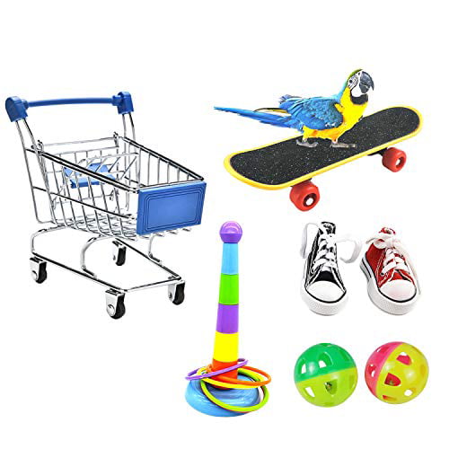 5 Pieces Parrot Toys Training Ring Bird Toys Bell ball Contains Shopping Cart Random Color Skateboard Bird Educational Training Toy Used to Interact with Bird Training Games Parrot Toys Set