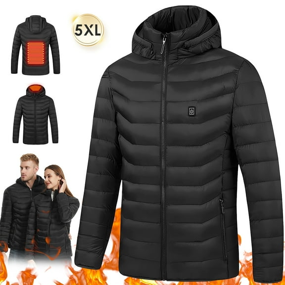 Kepeak Heated Jackets for Men Women Rechargeable Heated Vest with Hood Plus Size Heating Jackets Winter USB Charging Heating Coat Black 5XL