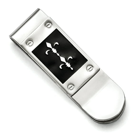 Stainless Steel Polished Enameled Fleur de Lis Money Clip