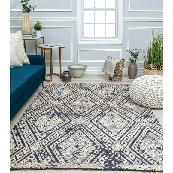 Rugs America GA10A Charcoal Diamond Diamond Bohemian Charcoal Area Rug, 8'0"x10'0" Ideal for Living Room, Bedroom, Dining Room and More