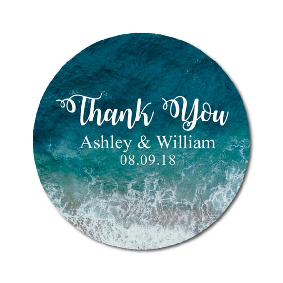 Darling Souvenir Personalized Bride Groom Names And Date Envelope Seals DIY Round Sea Water Photo Save The Date Stickers-45 Pcs