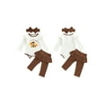 thumbnail image 2 of BemeyourBBs Baby Girl My First Thanksgiving Outfits Turkey Embroidery Romper Pants Headband Clothes Set, 2 of 9