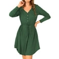 thumbnail image 1 of Pompotops Mode Femmes Automne Robe à Manches Longues Col en V Bandage Solide Ample Confortable avec Boutons, 1 of 9
