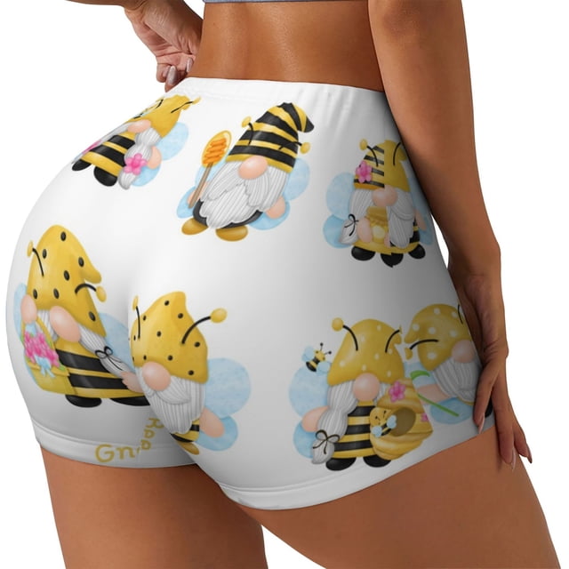 Balery Gnomes Honey Bee Pantalones cortos de entrenamiento estampados para mujer, sin costuras, ajustados, para gimnasio, yoga, correr, deportes, ejercicio activo, fitness.-Large