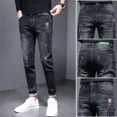 thumbnail image 3 of Pantalones ajustados casuales elásticos para hombre, pantalones vaqueros elásticos para hombre, pantalones ajustados recortados, ajustados, negros, estilo vintage Y2k, tallas Xs, 3 of 5