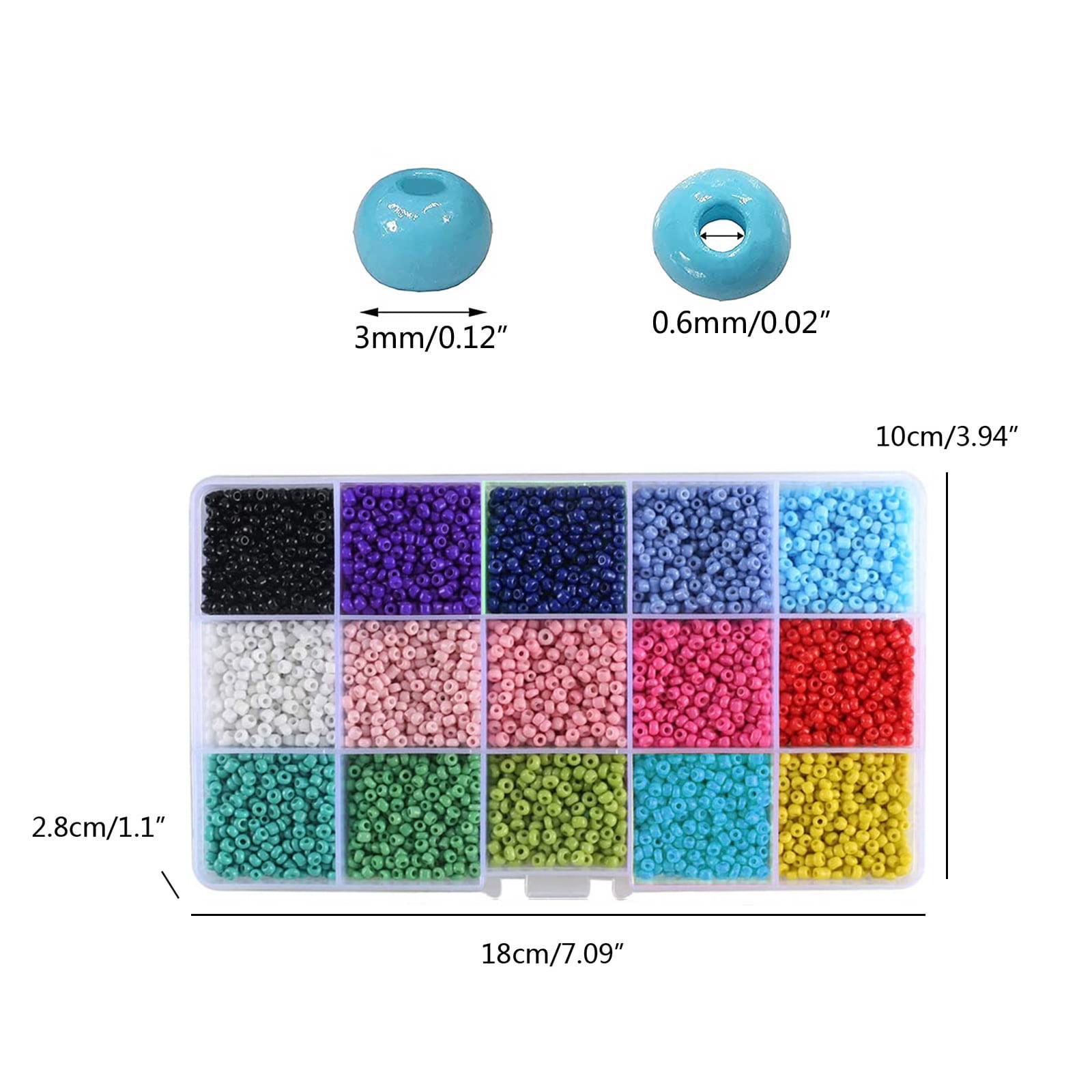 7000Pcs/15 Color 3mm Size Glass Seed Bead 7000 Pcs Opaque Color Spacer Bead