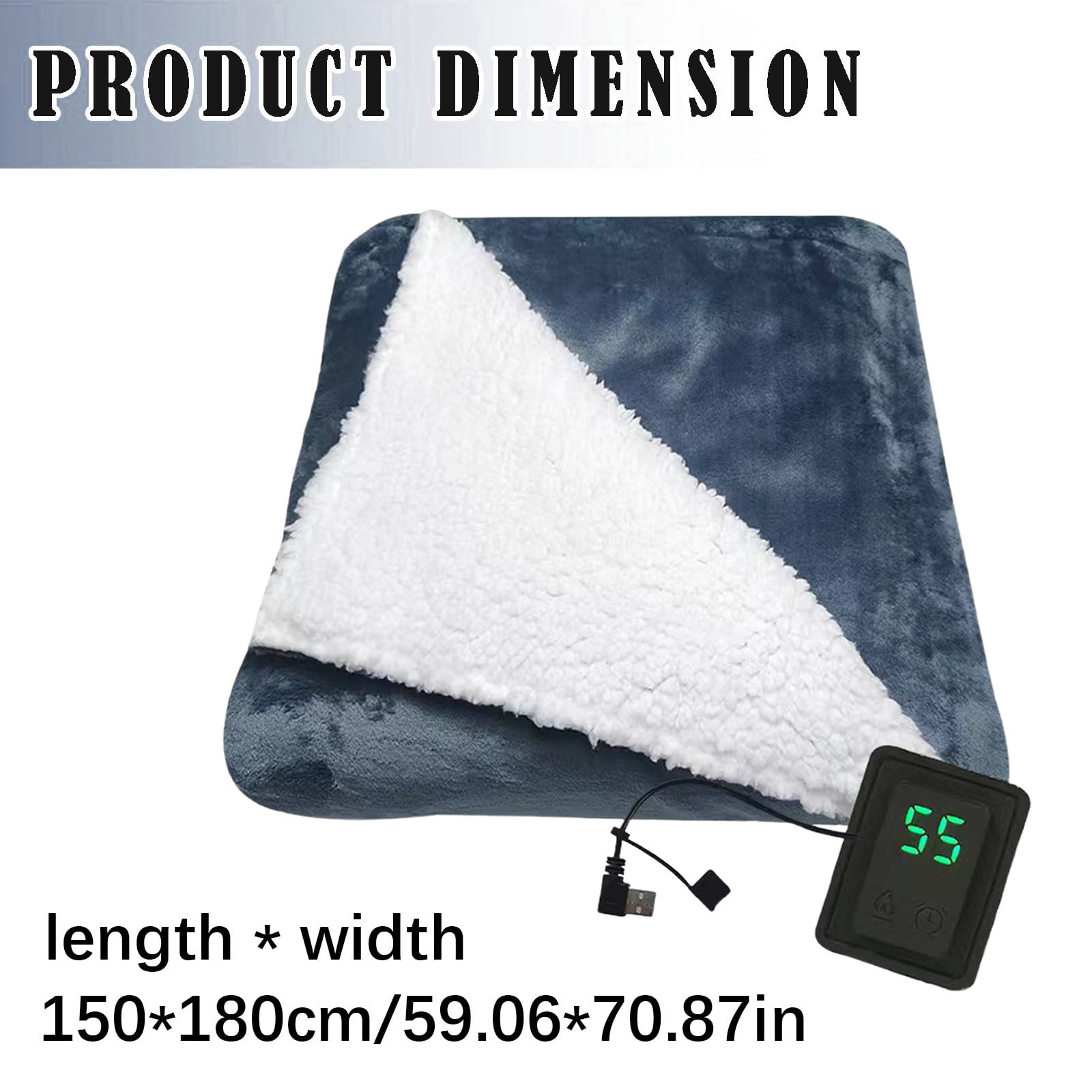 Electric Blanket 70"X59" Soft Double Sided Sherpa Heated Blanket LED Display, 3 Heating Levels USB Machine Washable & Fast Heating Warm Winter Gifts for Women/Men, Heater Lap Blankets