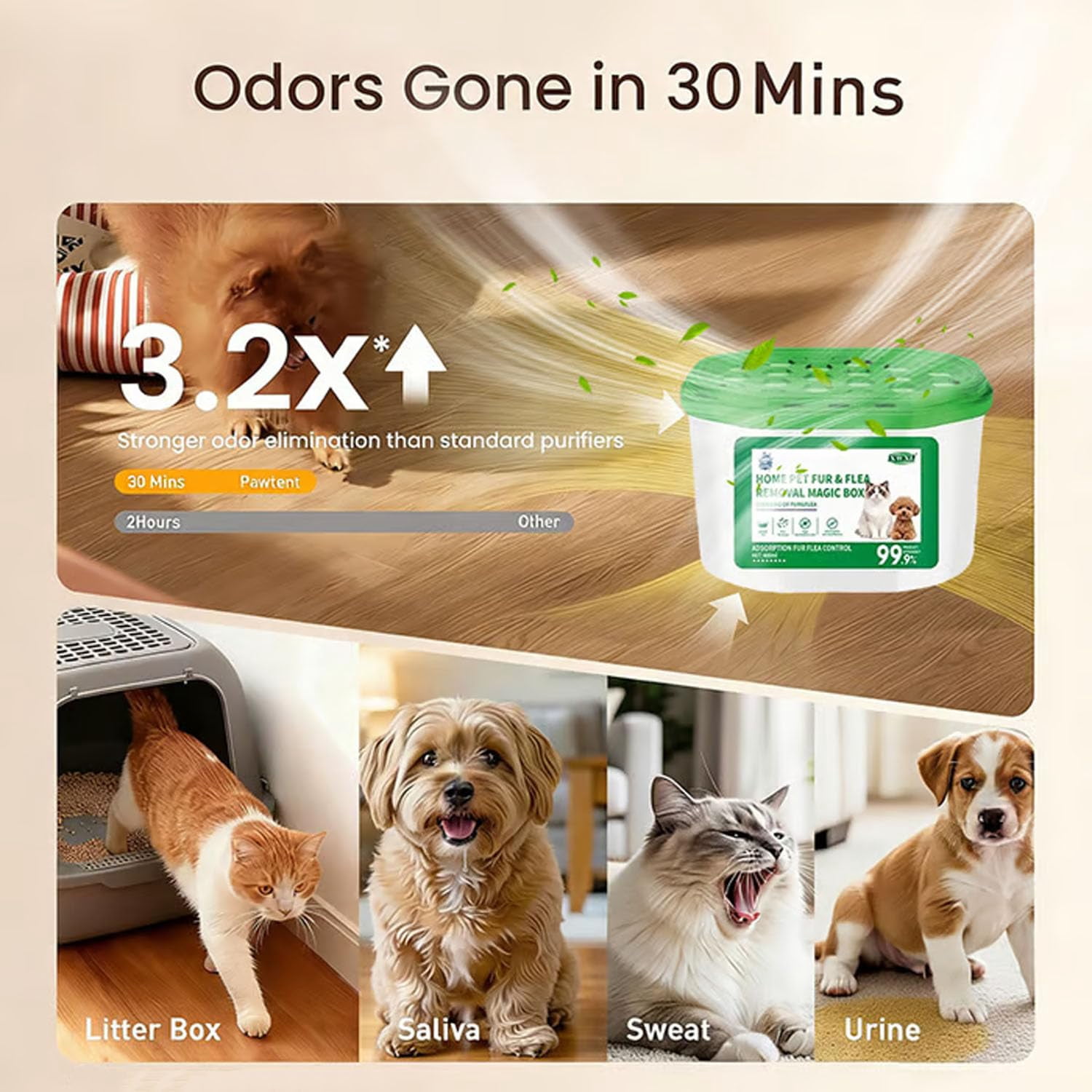 Home Pet Fur & Odor Removal Magic Box, Portable Indoor Air Purifier for Pet Hair, Dust & Odor, Bedroom & Living Room Dust Collector